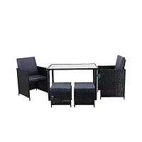 arebos poly rattan 5pcs. salon | ensemble de jardin | 2 chaises 2 tabourets 1 table | noir