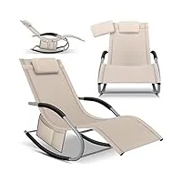 kesser® chaise longue couchage relax transat suspendu | chaise longue de jardin | chaise de jardin | chaise pliante pliable | chaise longue | fauteuil à bascule | fauteuil relax, beige