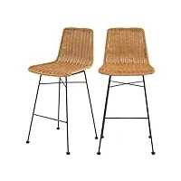 rendez-vous deco - chaise de bar en résine tressée naturelle - mandya - tabouret bar, ilôt central, plan snack - lot 2 chaises - hauteur assise 63 cm