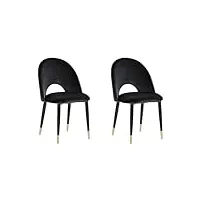 lot de 2 chaises à manger en velours design glamour noir et pieds dorés magalia