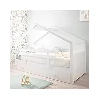 lit cabane gigogne avec toit (blanc)