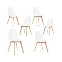 mc haus katla blanche x6 - pack 6 chaises nordiques avec pieds en bois et dossier ergonomique blanc
