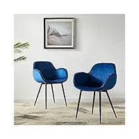 lechamp lot de 2 chaises de salle à manger modernes avec pieds en acier - fauteuil rembourré en velours - pour salon, chambre à coucher, cuisine, chaise basse - bleu