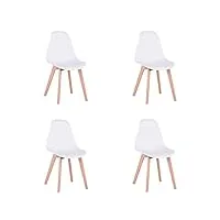 grandca home lot de 4 chaises de salle à manger, chaises de cuisine scandinaves, pieds en bois de hêtre massif, pour salon, salle à manger, blanc