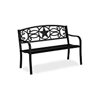 relaxdays banc de jardin, motif étoile, 2 sièges confortables, balcon et terrasse, acier, hxlxp 87 x 127 x 55 cm, noir, fonte, 1 élément