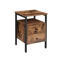 hoobro table de chevet, table de nuit 2 tiroirs, 40 x 40 x 61 cm, table d'appoint, style industriel, chambre, facile à monter, marron rustique ebf43bz01g2
