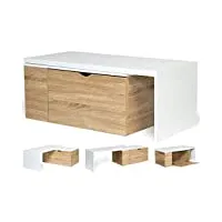 idmarket - table basse rotative bois et blanc 360° lizzi extensible avec coffre