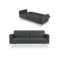 mobilier-deco romy - canapé 3 places en tissu gris anthracite convertible scandinave
