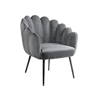 montemaggi fauteuil en velours rembourré avec dossier à coquillage, avec jambes noir, petit fauteuil de chambre à coucher et salon, chaise de salle à manger, gris, 64x67x77 cm