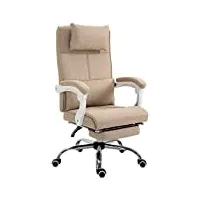 homcom fauteuil de bureau manager grand confort repose-pied tétière intégrés dossier inclinable lin beige
