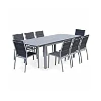 alice's garden - salon de jardin table extensible - chicago gris - table en aluminium 175/245cm avec rallonge et 8 assises en textilène