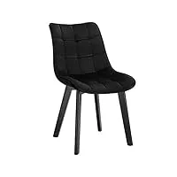 eugad 1 x chaise de salle à manger velours assise bois pieds,chaise moderne pour cuisine chambre salon,noir 0656by-1