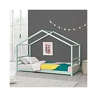 [en.casa] lit d'enfant design maison lit cabane pin contreplaqué solide robuste 90 x 200 cm menthe mat laqué
