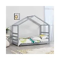 [en.casa] lit d'enfant design maison lit cabane pin contreplaqué solide robuste 80 x 160 cm gris mat laqué