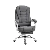 homcom fauteuil de bureau manager chaise pour ordinateur avec repose-pied dossier inclinable accoudoirs rembourrés en lin gris