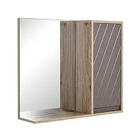 homcom miroir de salle de bain avec étagère et placard - système fixation intégré - panneaux particules chêne clair gris