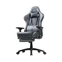 dowinx chaise gaming ergonomique style de course avec support et coussin de massage lombaire fauteuil de bureau pour ordinateur en cuir polyuréthane avec repose-pieds rétractable gris