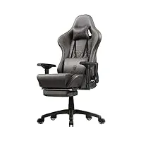 dowinx chaise gaming ergonomique style de course avec support et coussin de massage lombaire fauteuil de bureau pour ordinateur en cuir polyuréthane avec repose-pieds rétractable marron
