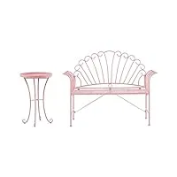 ensemble de jardin ou terrasse banc et table d'appoint assortie en métal rose idéal pour extérieurs romantiques et provançales beliani