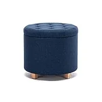 hnnhome tabouret de rangement rond rembourré en lin avec assise amovible pour rangement - 45 cm de diamètre - bleu marine