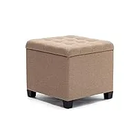 hnnhome pouf cube en lin avec coffre de rangement et cadre en bois solide pour salon coiffeuse et chambre avec couvercle beige 45 cm