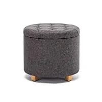 hnnhome tabouret de rangement rond rembourré en lin avec assise amovible pour rangement - 45 cm de diamètre - gris anthracite