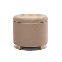 hnnhome tabouret de rangement rond rembourré en lin avec assise amovible pour rangement - 45 cm de diamètre - beige