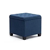 hnnhome pouf cube en lin avec coffre de rangement et cadre en bois solide pour salon coiffeuse et chambre avec couvercle bleu marine 45 cm