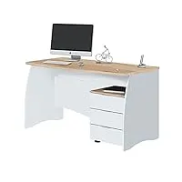 habitdesign table de bureau avec 3 tiroirs, table de bureau ou d'étude, modèle stil, fini en artik balnco et chêne canadien, mesures : 136 cm (l) x 67 cm (p) x 74 cm (h)