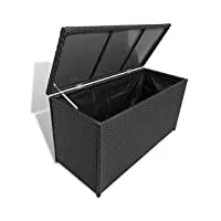 tidyard boîte de rangement/coffre de rangement/banc de stockage/boîte de rangement de jardin noir 120x50x60 cm résine tressée