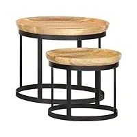 vidaxl tables d'appoint rondes 2 pcs table gigogne table basse bout de canapé table de salon maison intérieur acier bois de manguier solide