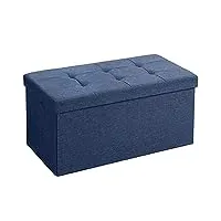brian & dany pouf coffre de rangement boîte tabouret pliant banc pouf de pliable tissu en lin, 76 x 38 x 38 cm, bleu marine