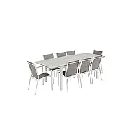 alice's garden - salon de jardin - chicago blanc/taupe - table extensible 175/245cm avec rallonge et 8 assises en textilène