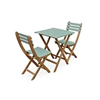 alice's garden - table de jardin bistrot en bois 60x60cm - barcelona bois/vert de gris - pliante bicolore carrée en acacia avec 2 chaises pliables