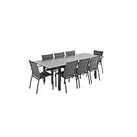 alice's garden - salon de jardin table extensible - chicago anthracite/gris taupe - table en aluminium 175/245cm avec rallonge et 8 assises en textilène