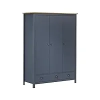 vidaxl pin solide garde-robe à 3 portes armoire à vêtements armoire de rangement organisateur chambre à coucher maison intérieur gris 127x50x170 cm