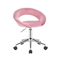 woltu bs100rs,1 chaise de bureau tabouret roulant avec velours assise,tabouret de travail fauteuil de bureau pivotant et réglable,rose