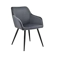 juskys chaise de salle à manger tarje avec dossier et accoudoirs, pieds en métal, revêtement en velours, supporte jusqu'à 110 kg, chaise de cuisine chaise rembourrée - gris foncé