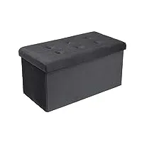 woltu banc de rangement en velours, tabouret pouf pliable cube coffre de rangement, repose-pieds capacité de charge 300 kg, 80 l 76x37,5x38 cm gris