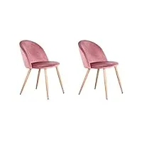 benyled lot de 2 chaises de salle à manger rembourrées avec dossier en velours doux et pieds réglables en métal style bois (rose)