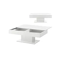 [en.casa] table basse de salon stylé avec 2 espaces de rangement intérieurs design panneau de particules 40 x 110 x 60 cm blanc brillant