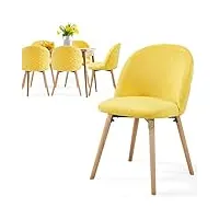 miadomodo® chaise de salle à manger en velours - lot de 2/4/6/8, pieds en bois hêtre, style moderne, couleurs au choix - chaise scandinave pour salon, chambre, cuisine, bureau (jaune, lot de 6)