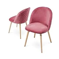miadomodo® chaise de salle à manger en velours - lot de 2/4/6/8, pieds en bois hêtre, style moderne, couleurs au choix - chaise scandinave pour salon, chambre, cuisine, bureau (rose, lot de 2)
