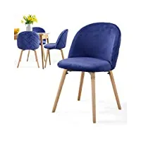 miadomodo® chaise de salle à manger en velours - lot de 2/4/6/8, pieds en bois hêtre, style moderne, couleurs au choix - chaise scandinave pour salon, chambre, cuisine, bureau (bleu, lot de 4)