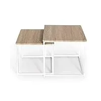 idmarket - lot de 2 tables basses gigognes detroit 40/45 design industriel bois et métal blanc