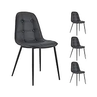idimex lot de 4 chaises alvaro pour salle à manger ou cuisine avec 4 pieds en métal noir et assise capitonnée, revêtement synthétique noir
