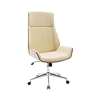 clp fauteuil de bureau breda avec coque en bois et revêtement similicuir i chaise de bureau dossier assise rembourrés i piètement métal, couleur:noyer/crème