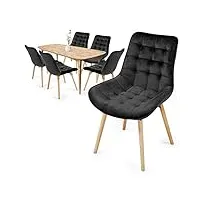 miadomodo® chaise de salle à manger en velours - lot de 2, 4, 6, 8, pieds en bois hêtre, style rétro, couleurs au choix - chaise scandinave pour salon, chambre, cuisine, bureau (noir, 6 pièces)