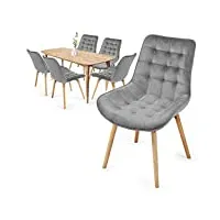 miadomodo® chaise de salle à manger en velours - lot de 2, 4, 6, 8, pieds en bois hêtre, style rétro, couleurs au choix - chaise scandinave pour salon, chambre, cuisine, bureau (gris clair, 6 pièces)