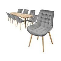 miadomodo® chaise de salle à manger en velours - lot de 2, 4, 6, 8, pieds en bois hêtre, style rétro, couleurs au choix - chaise scandinave pour salon, chambre, cuisine, bureau (gris clair, 8 pièces)